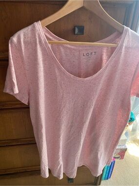 LOFT Pink Speckled Scoop Neck Short Sleeve Tee